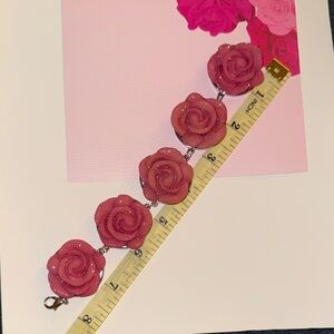Elegant Dusty Rose Jeweled Pink Rose Bracelet.